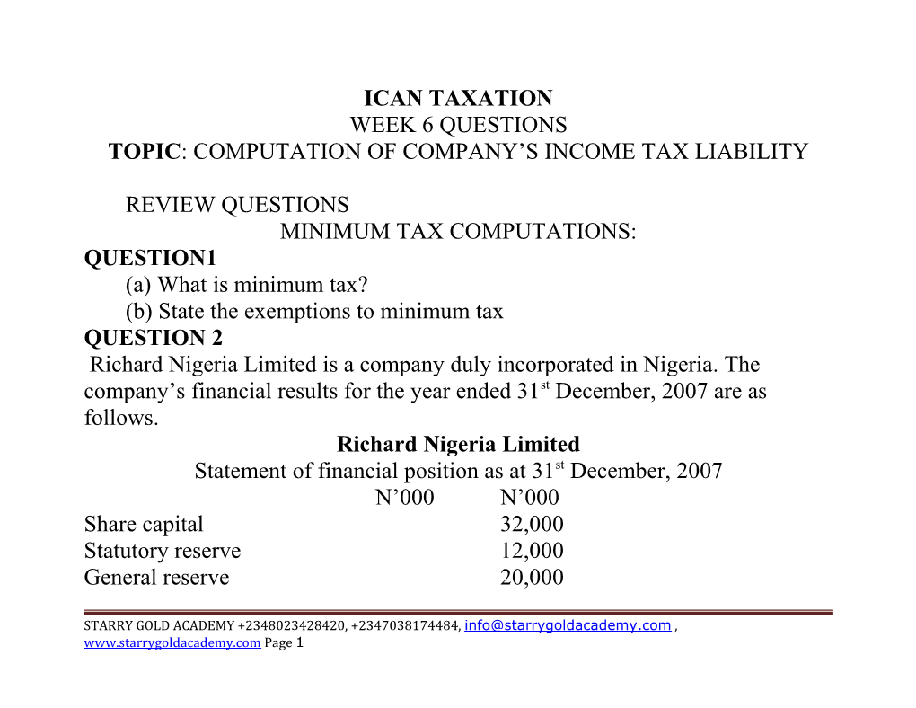 Topic: Computation of Company S Income Tax Liability