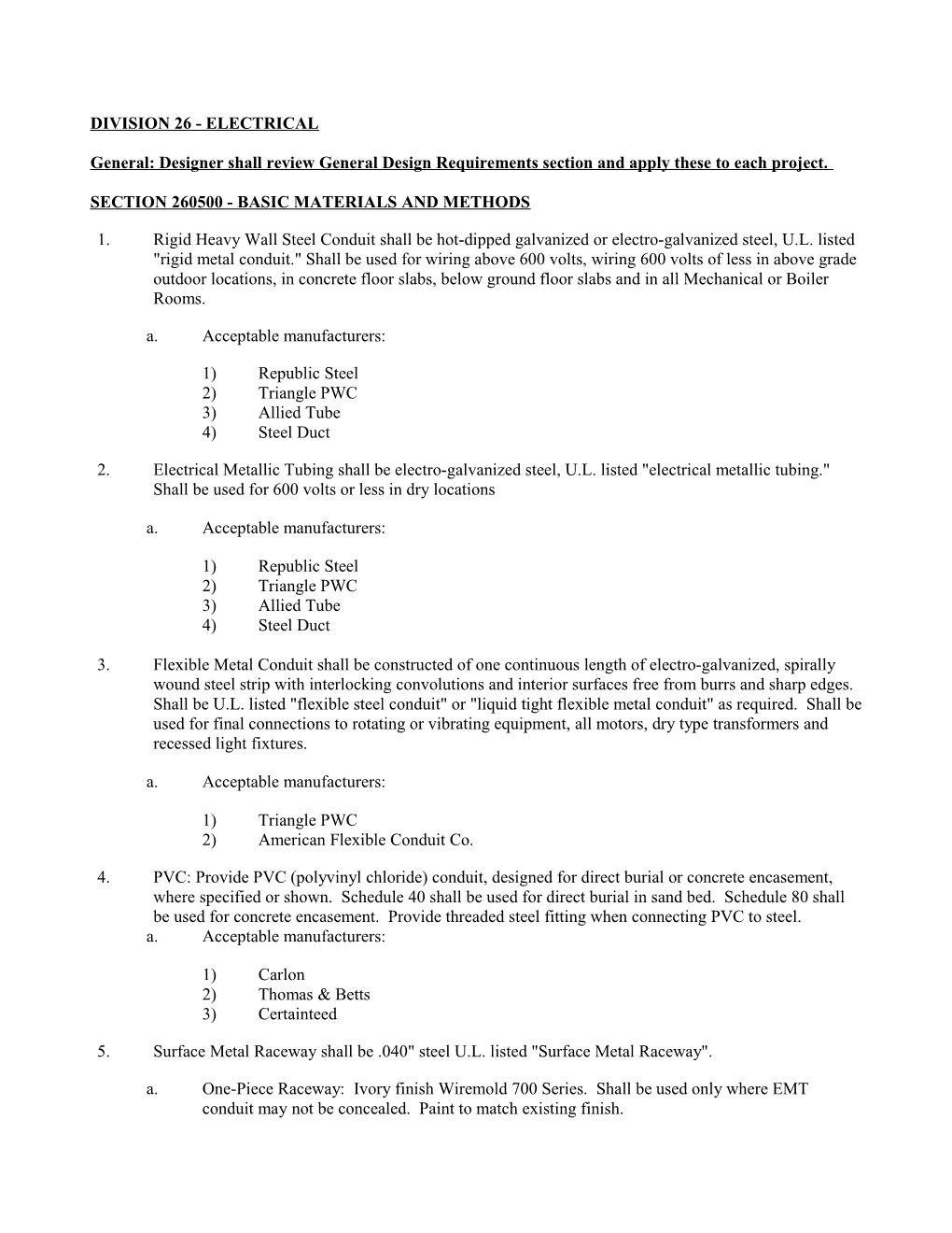 Section 260500 - Basic Materials and Methods