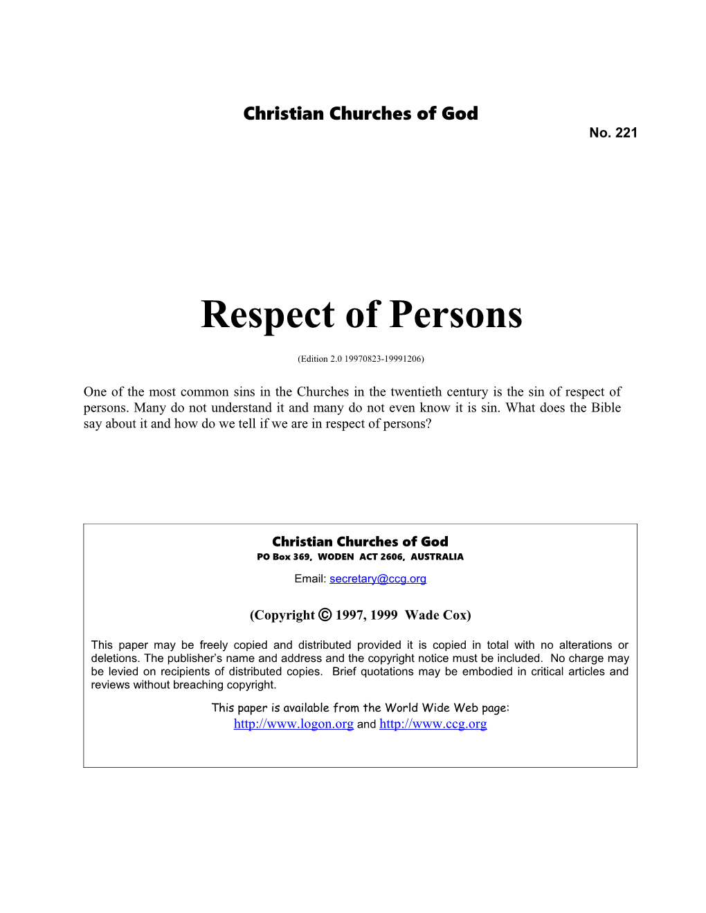 Respect of Persons (No. 221)