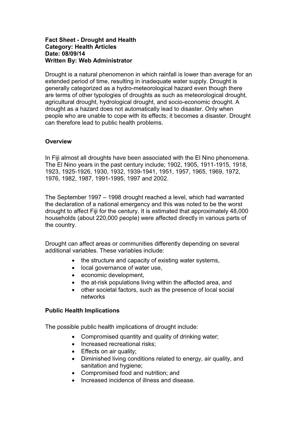 Fact Sheet - Drought and Health