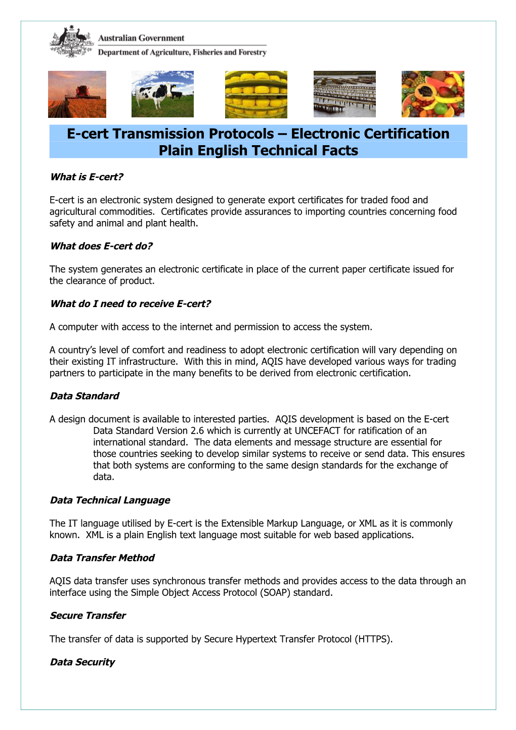 E-Cert Transmission Protocols Electronic Certification