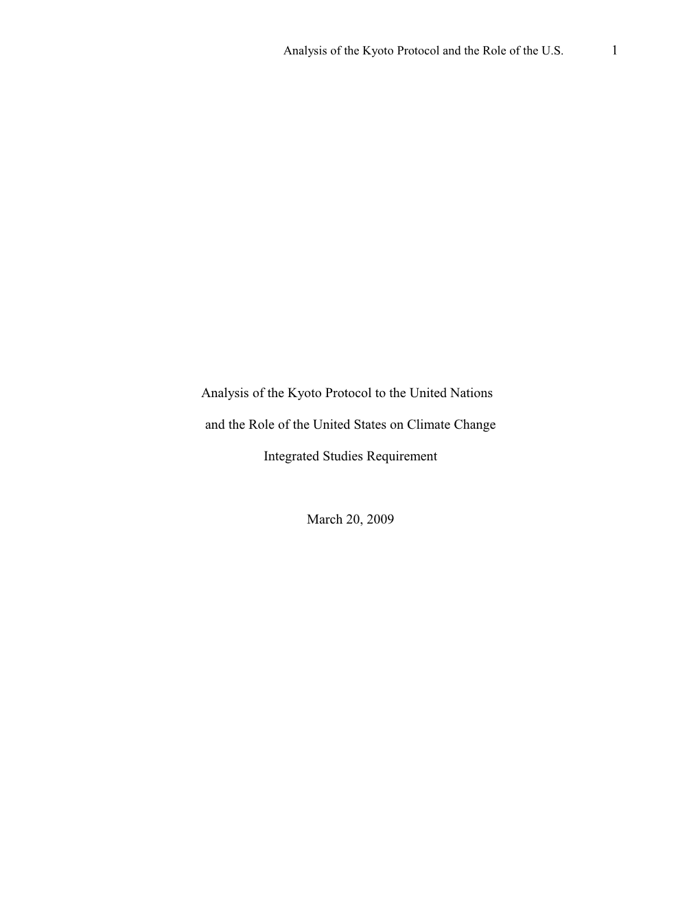 Analysis of the Kyoto Protocol to the United Nations
