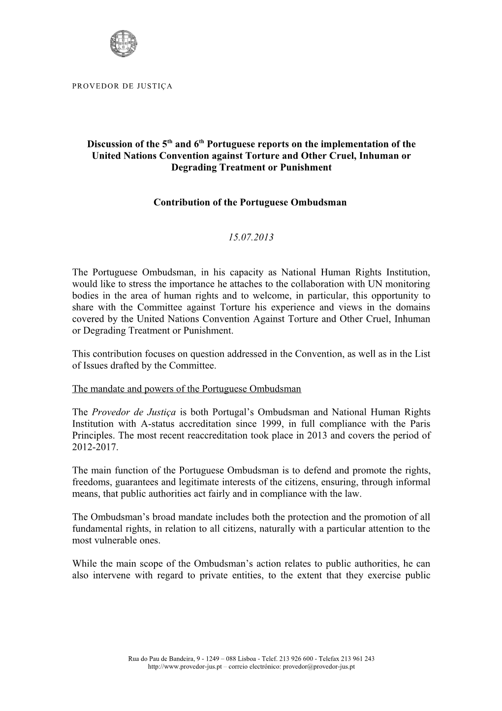 Contribution of the Portuguese Ombudsman