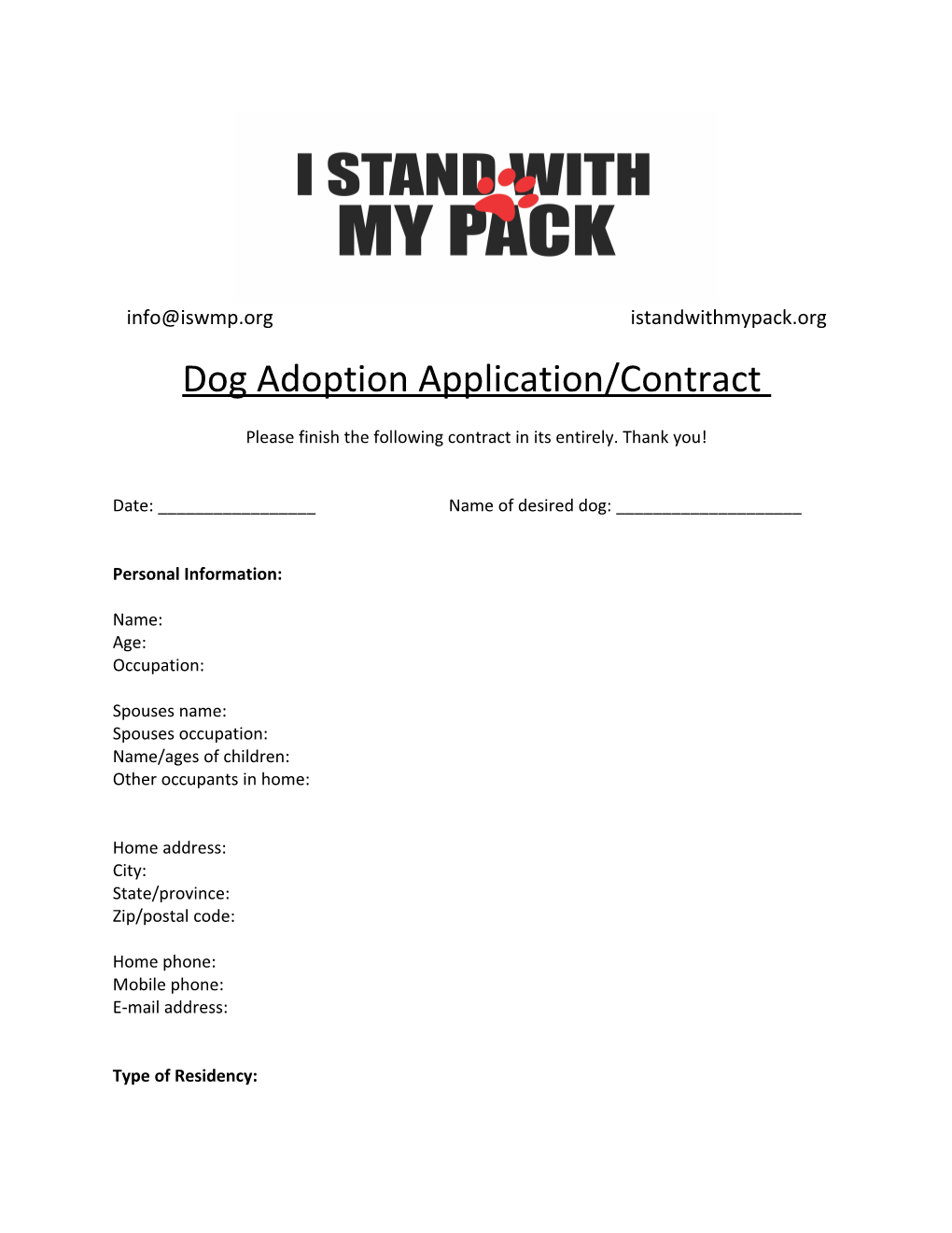 Dog Adoption Application/Contract