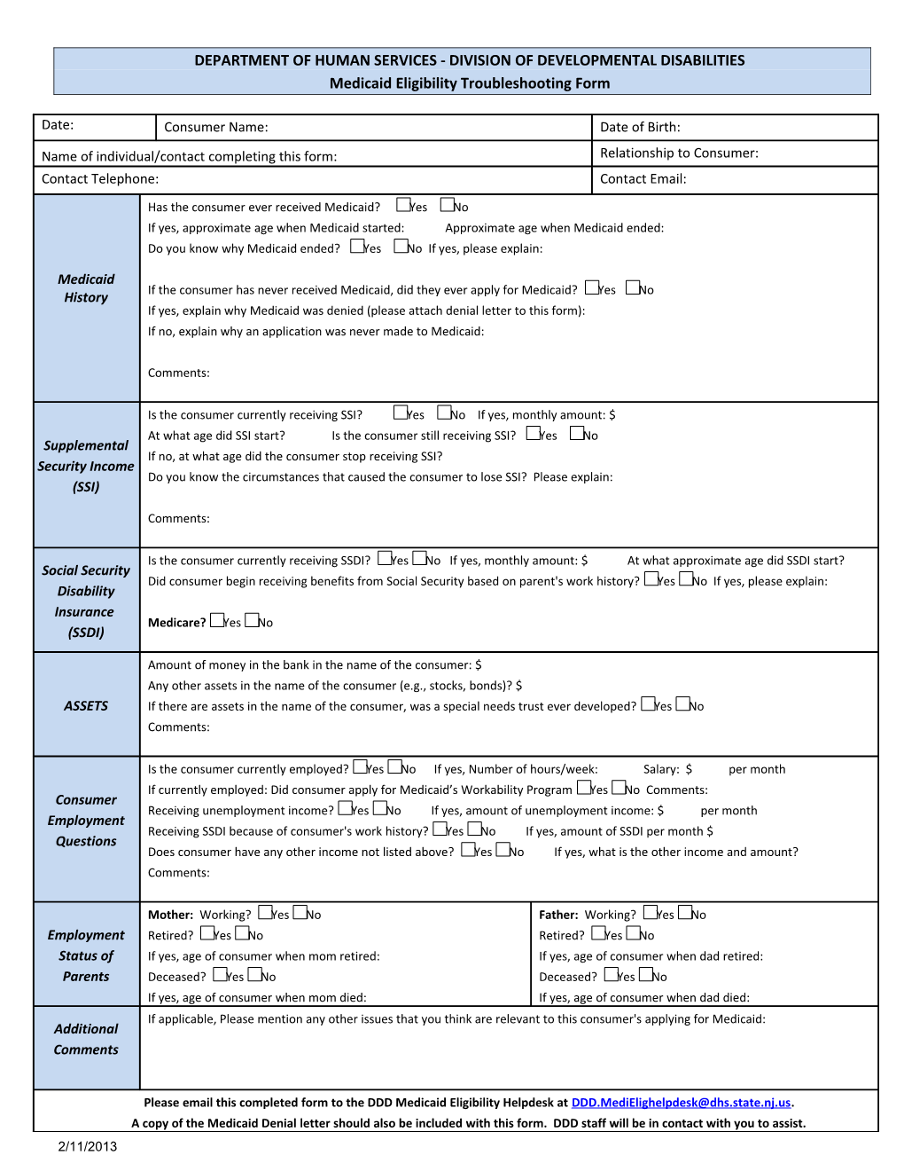 Medicaid Eligibility Problem Form