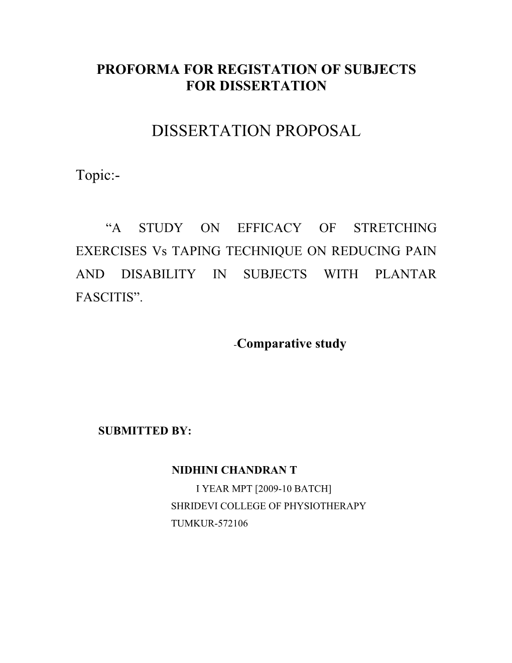 Proforma for Registation of Subjects