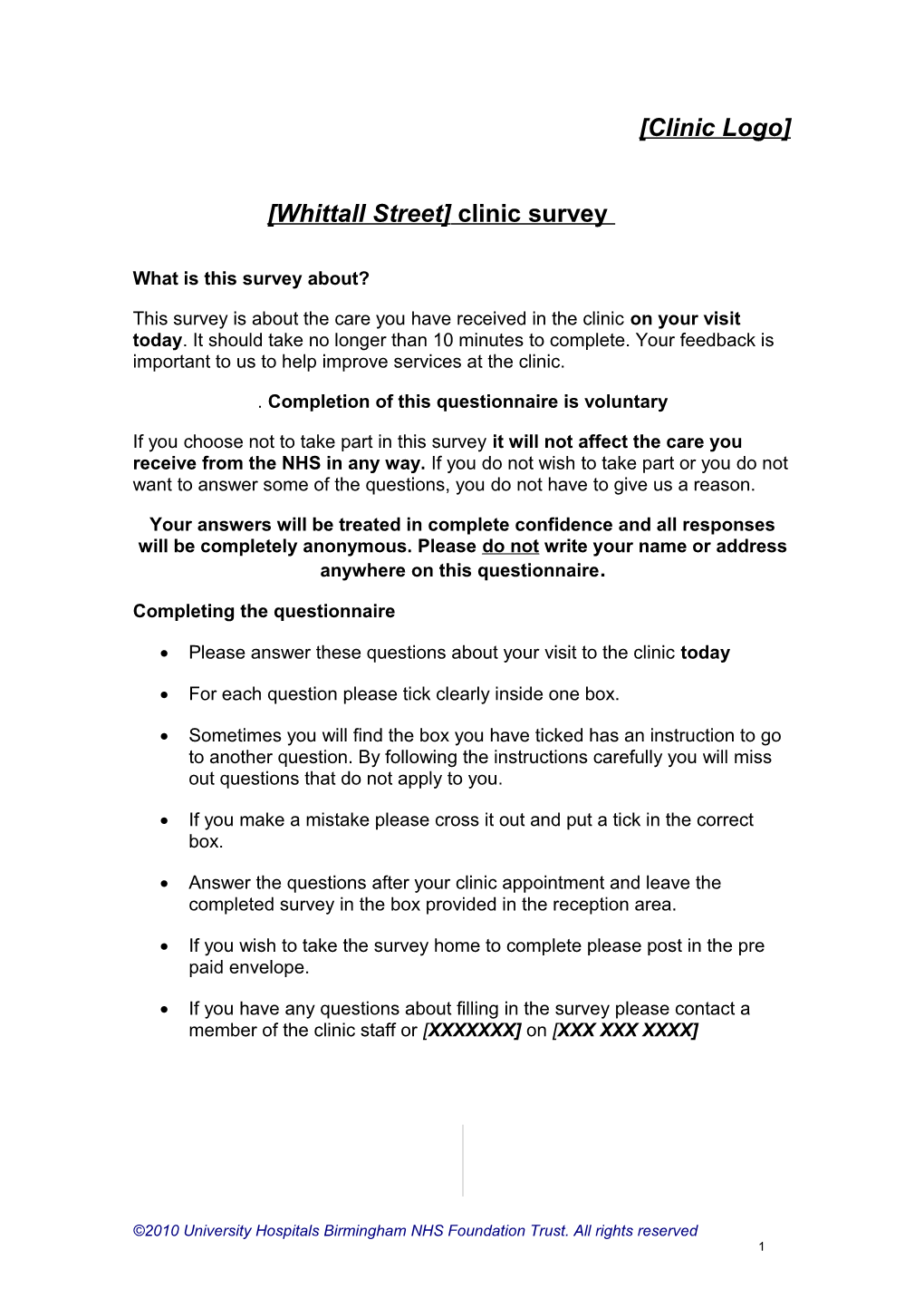 Sexual Health Clinic Survey