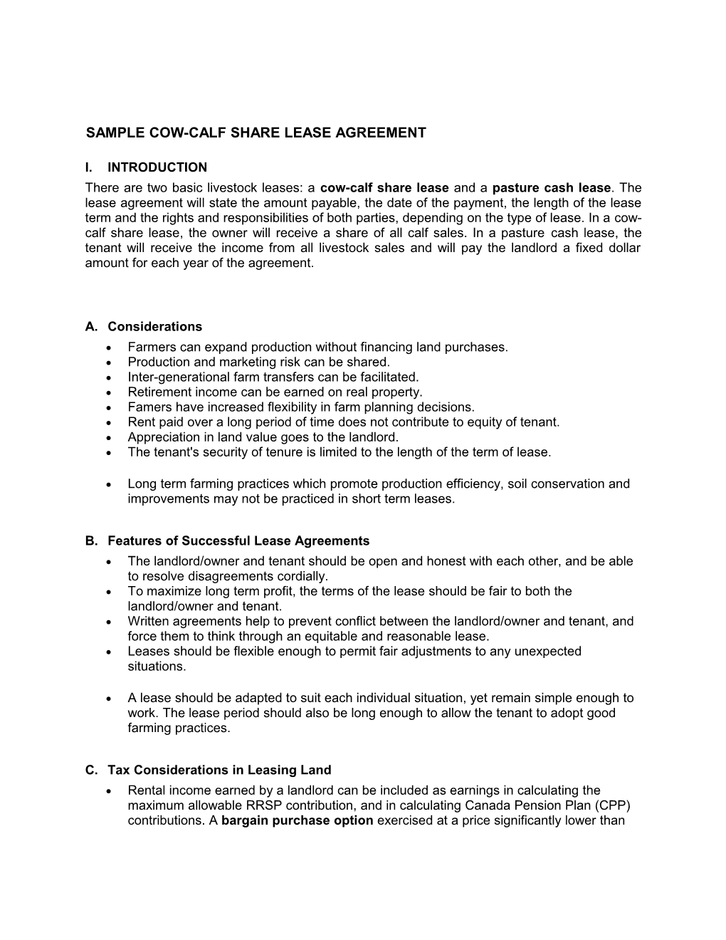 Cow-Calf Share Lease Agreement