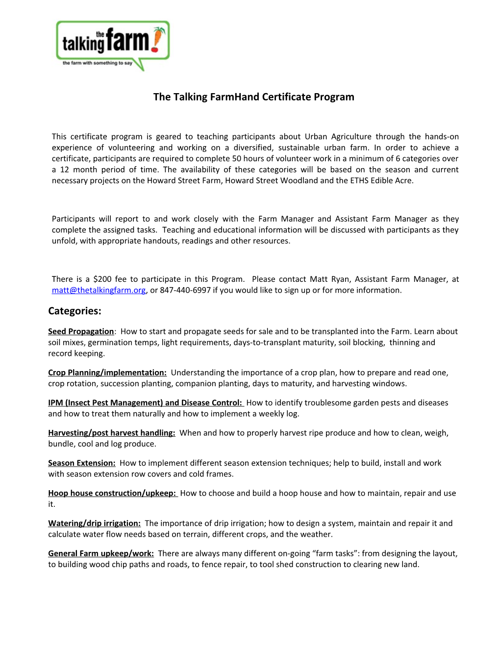 The Talking Farmhand Certificateprogram
