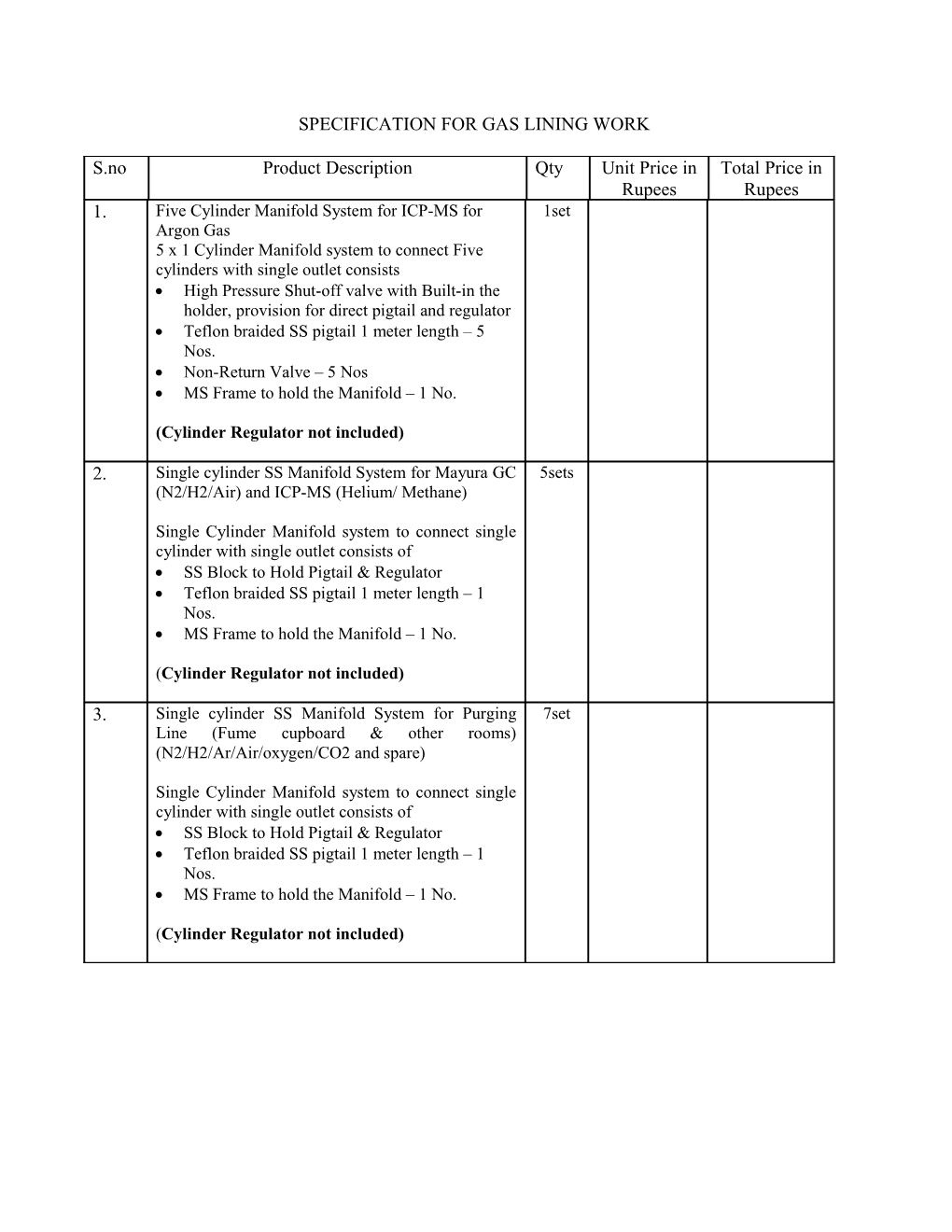 Specification for Gas Lining Work