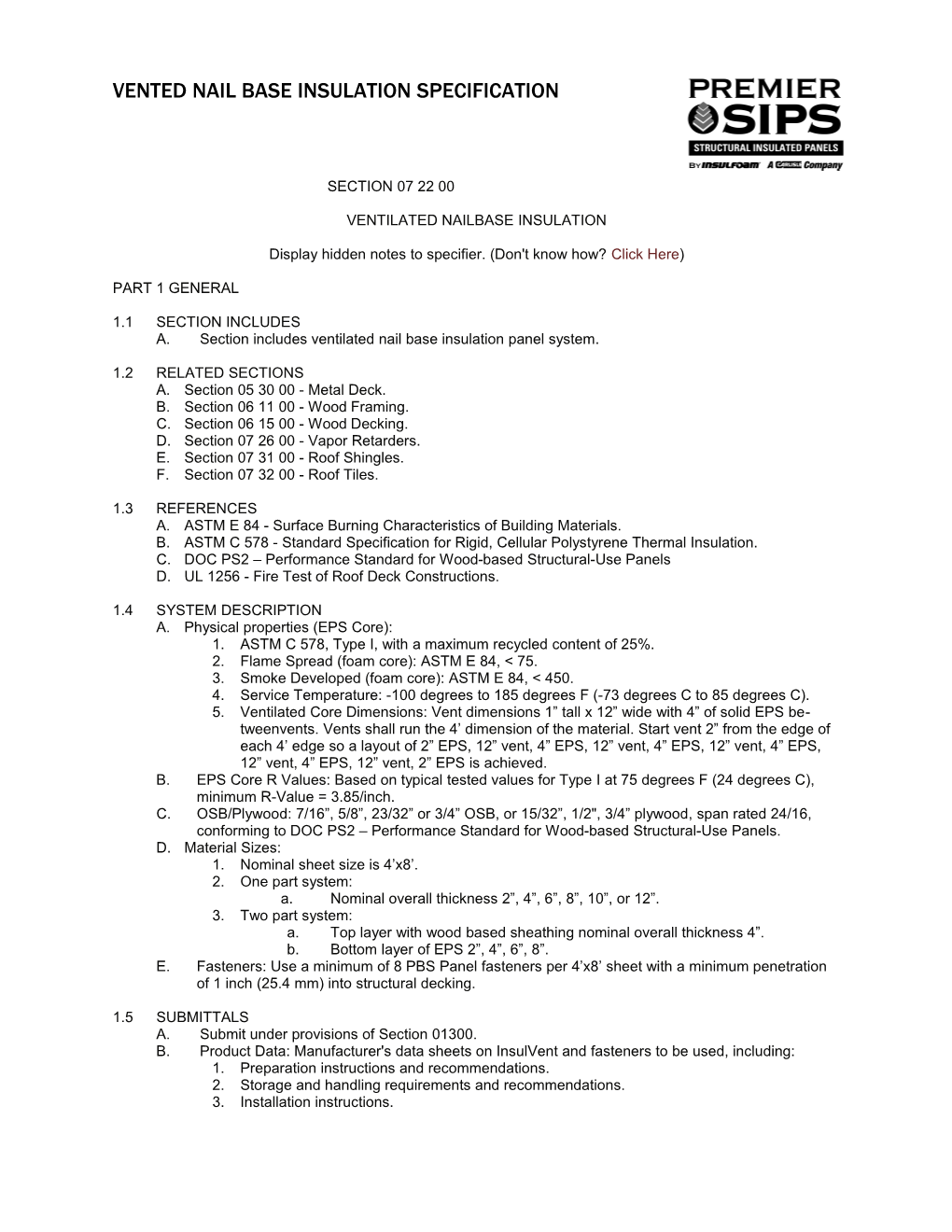 Vented Nail Base Insulation Specification