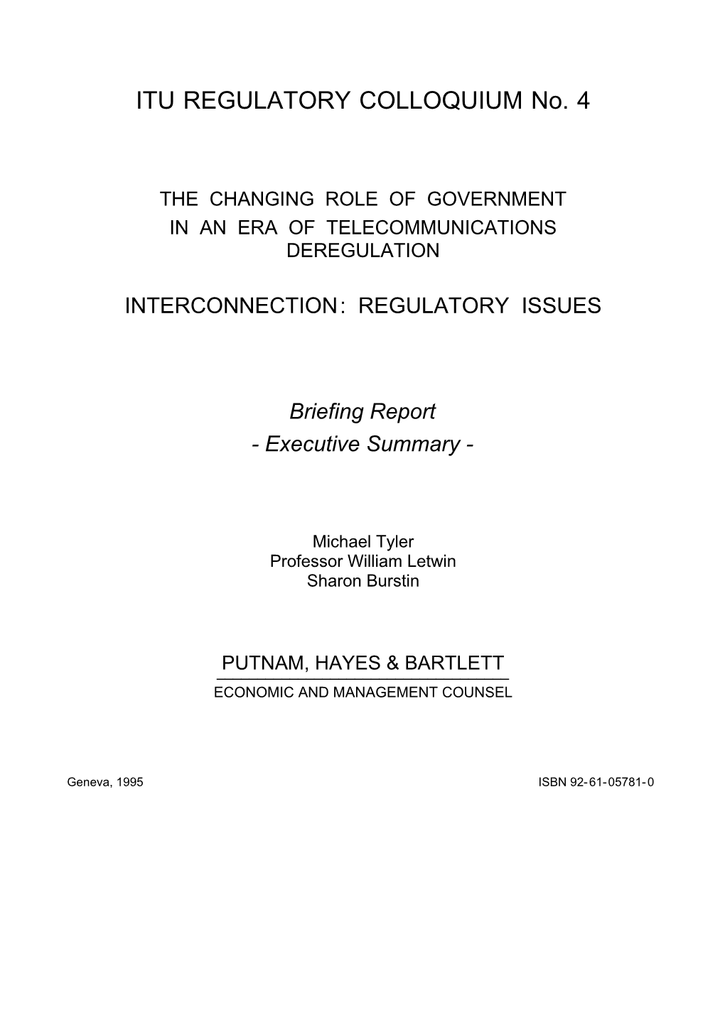 Interconnection : Regulatory Issues