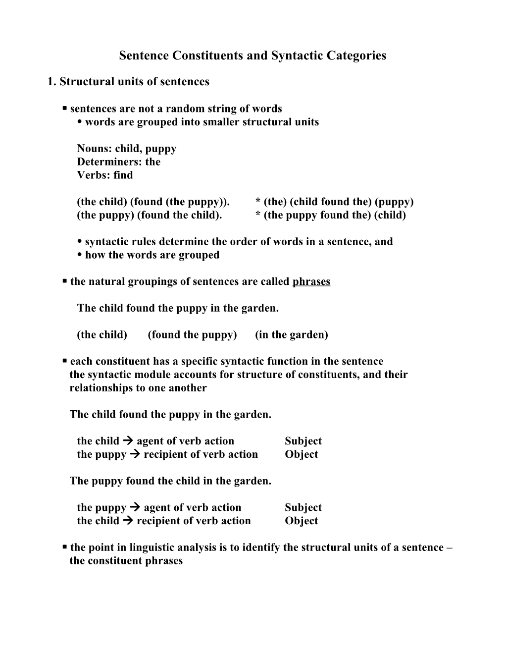 Sentence Constituents and Syntactic Categories