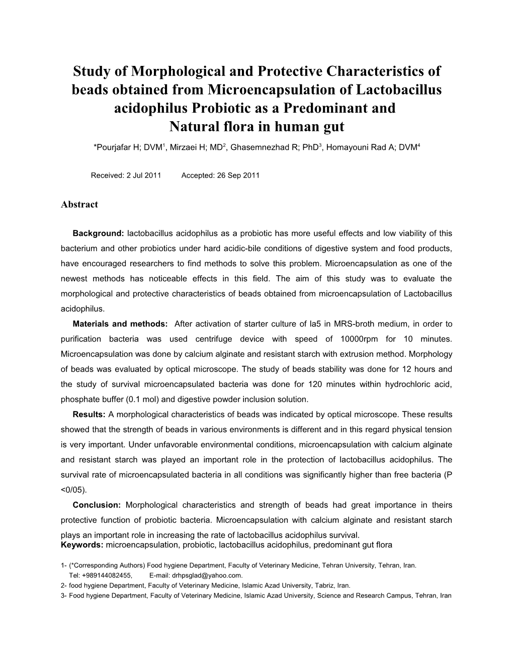 Study of Morphological and Protective Characteristics of Beads Obtained from Microencapsulation