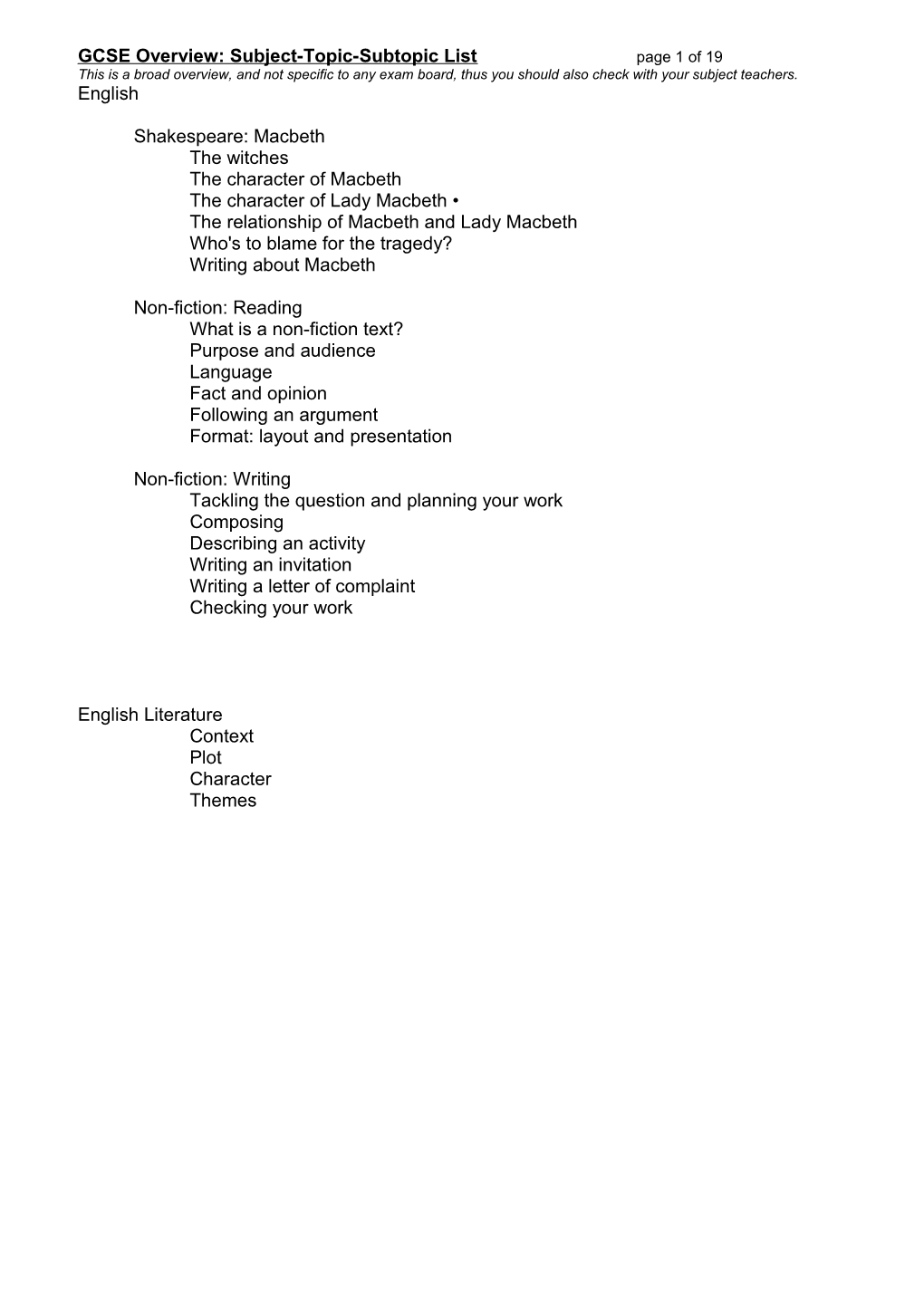 GCSE Topics from Bitesize Web Site