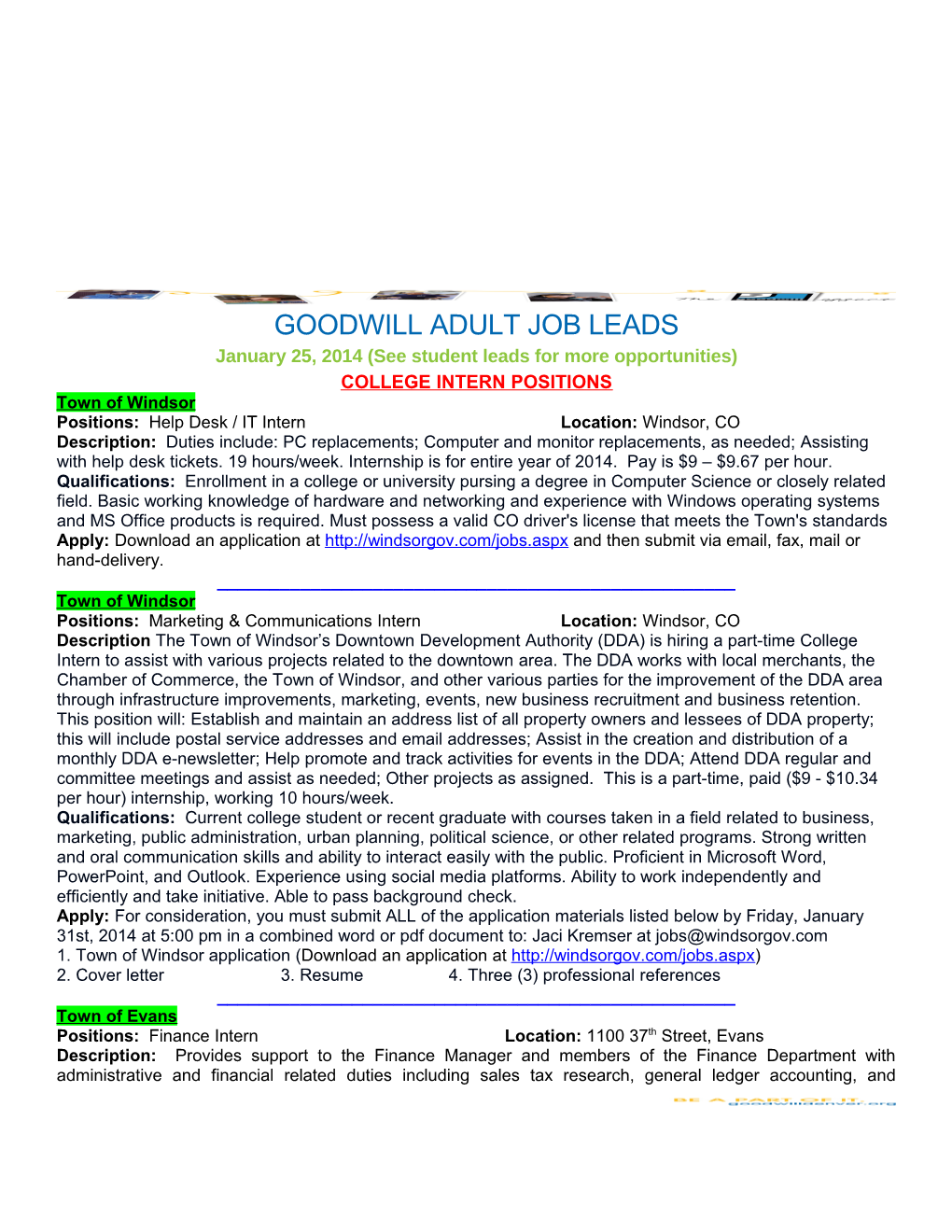 Goodwill ADULT Job Leads