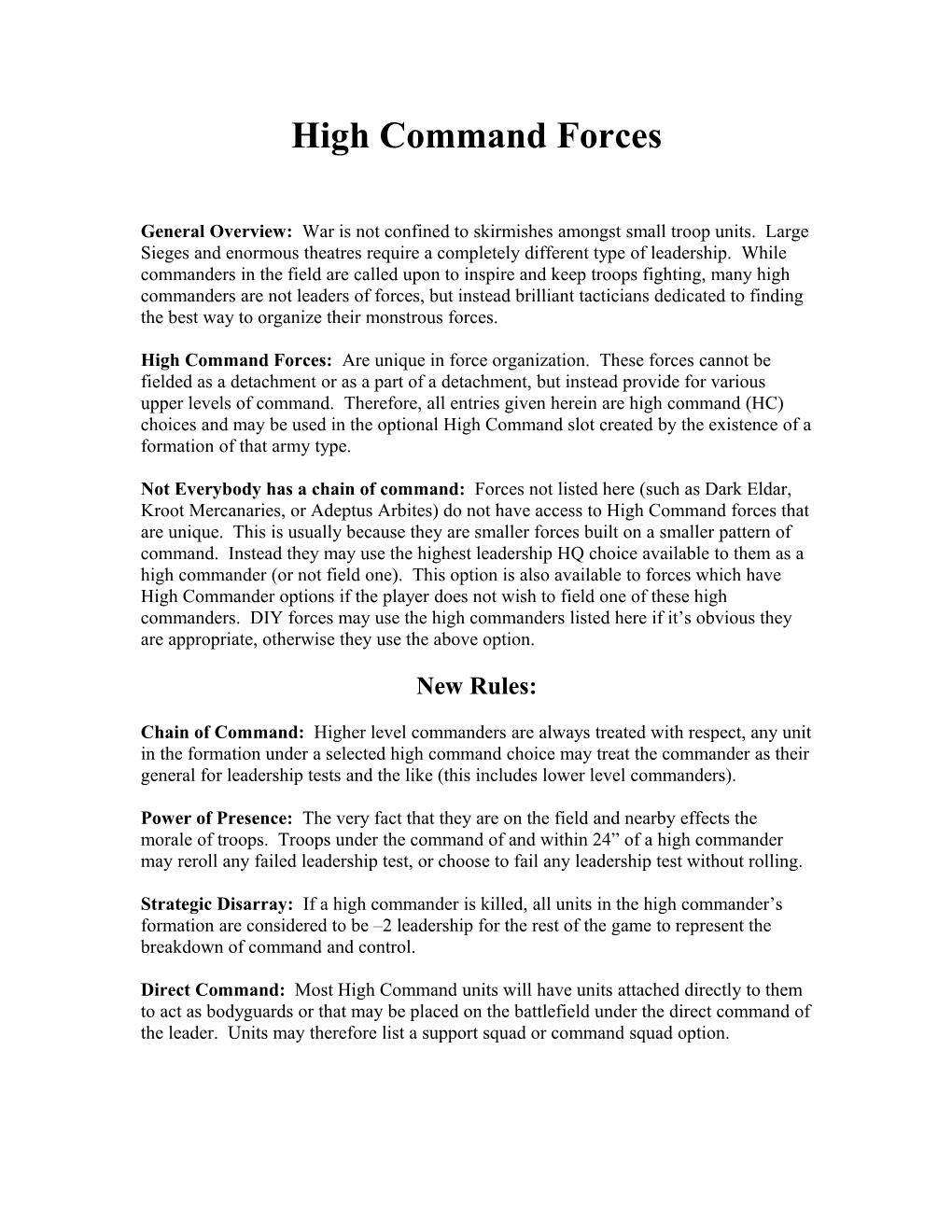 High Command Forces