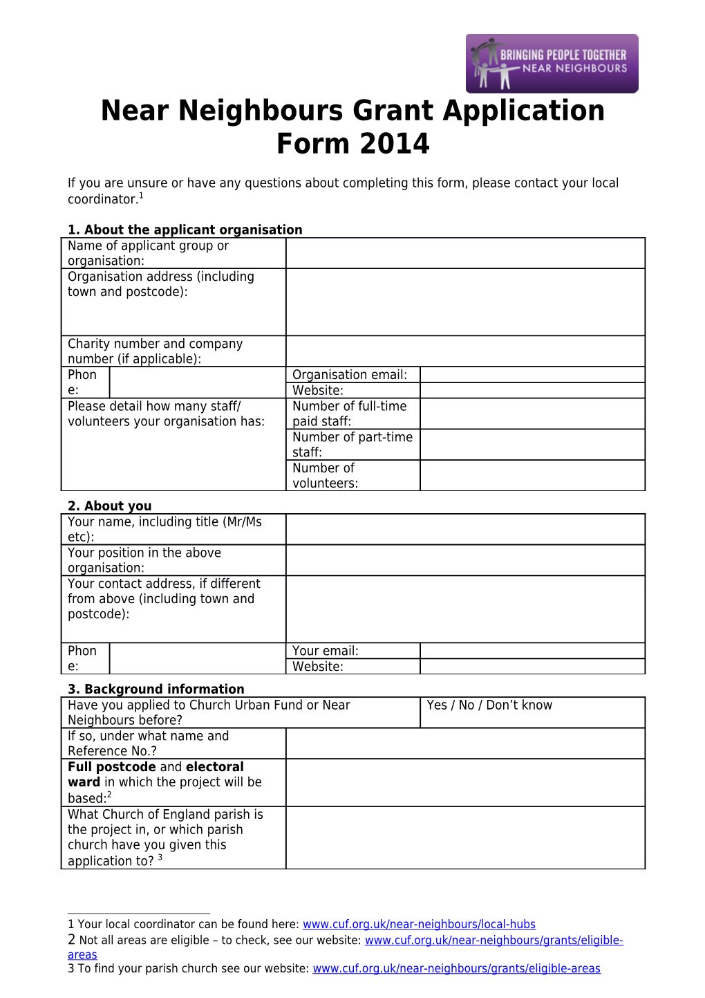 Near Neighbours Grantapplication Form 2014