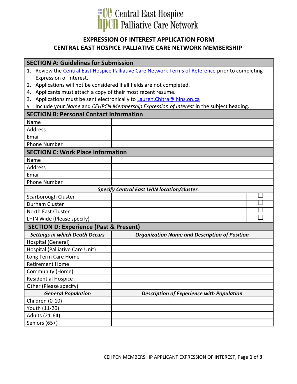 Central East Hospice Palliative Care Network Membership