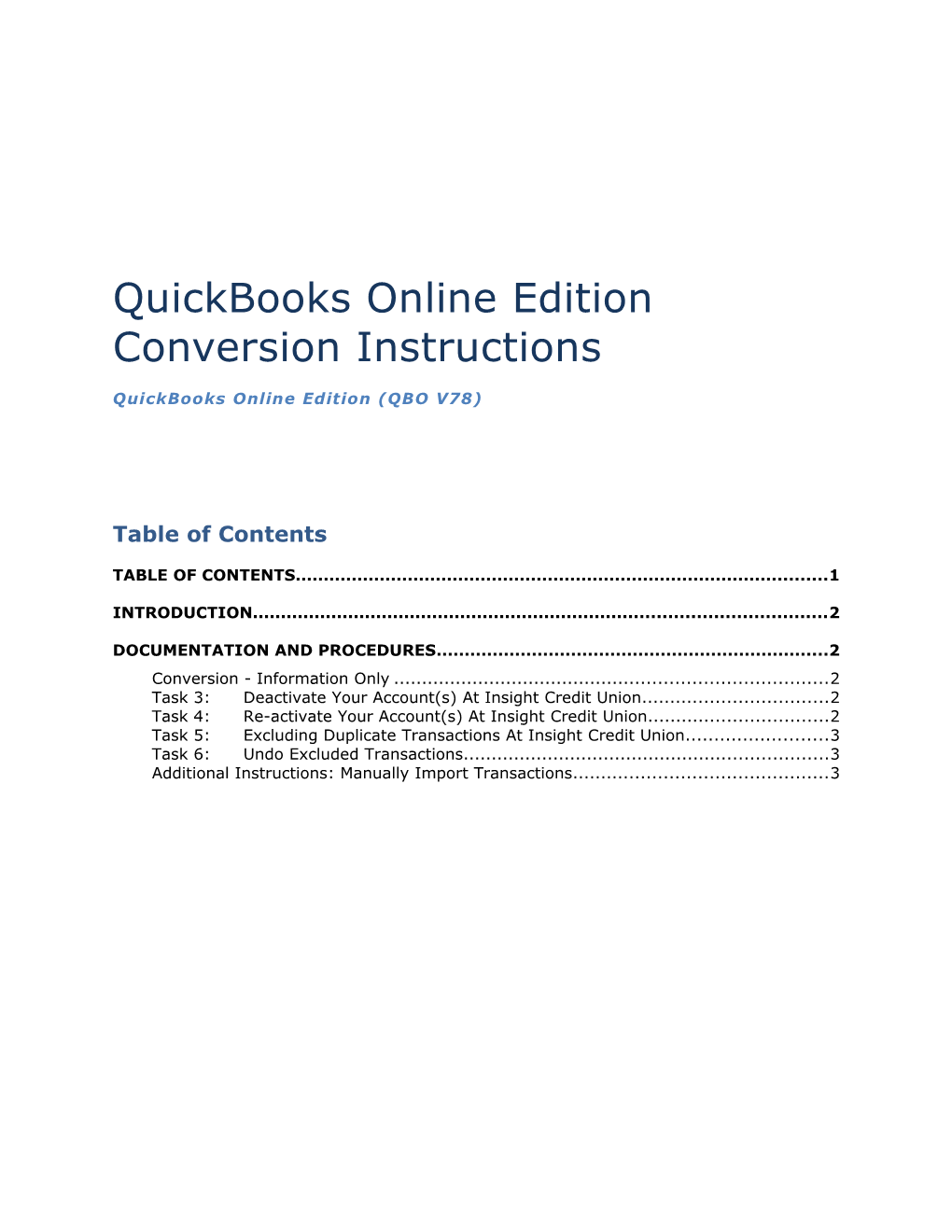 Quickbooks Online Edition Conversion Instructions