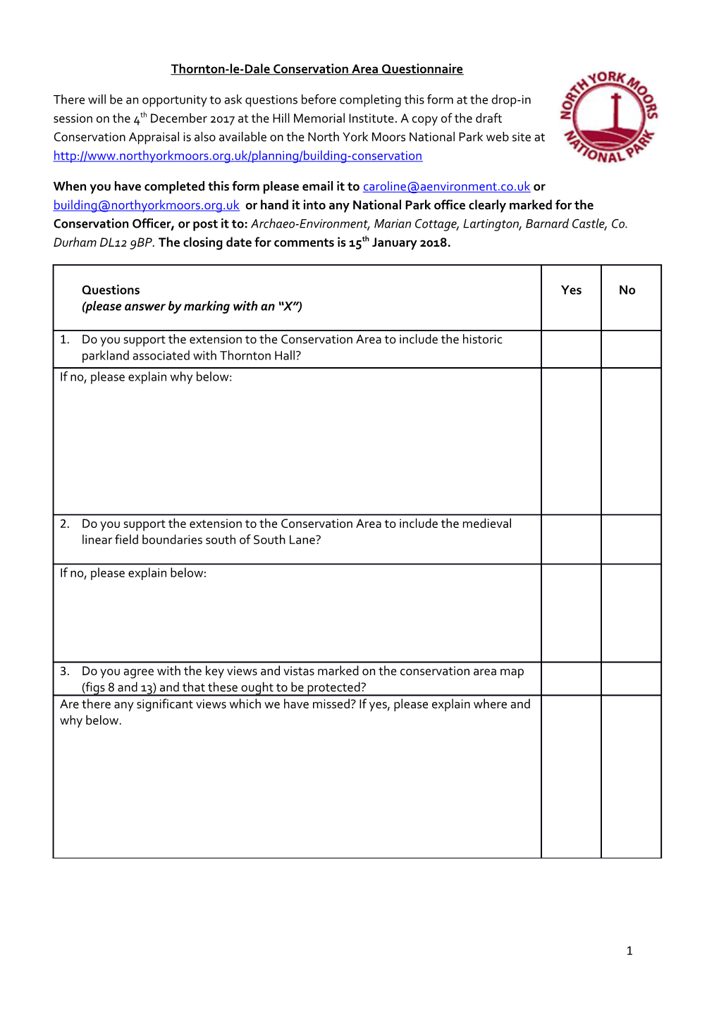 Thornton-Le-Dale Conservation Area Questionnaire