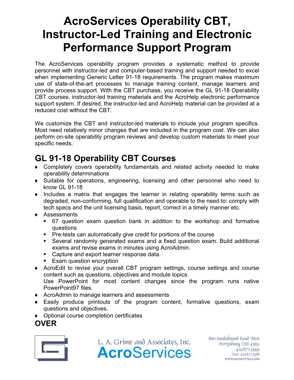 Acroservicesoperability CBT, Instructor-Led Training and Electronic Performance Support