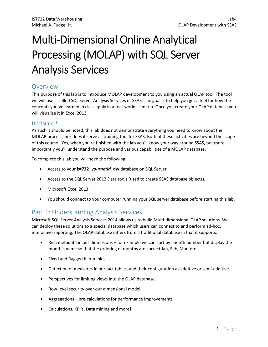 Michael A. Fudge, Jr.OLAP Development with SSAS