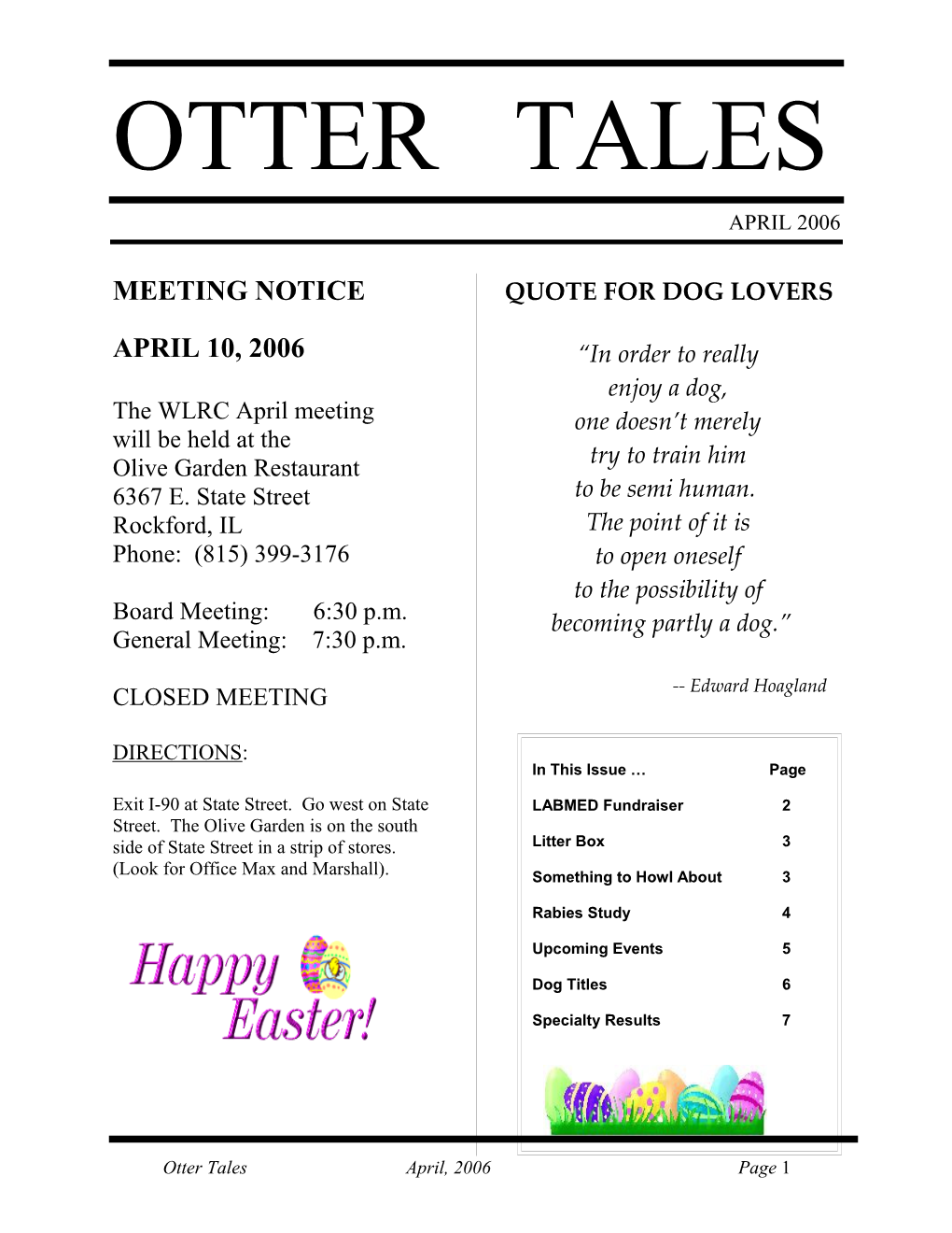 Otter Tales April, 2006 Page 1