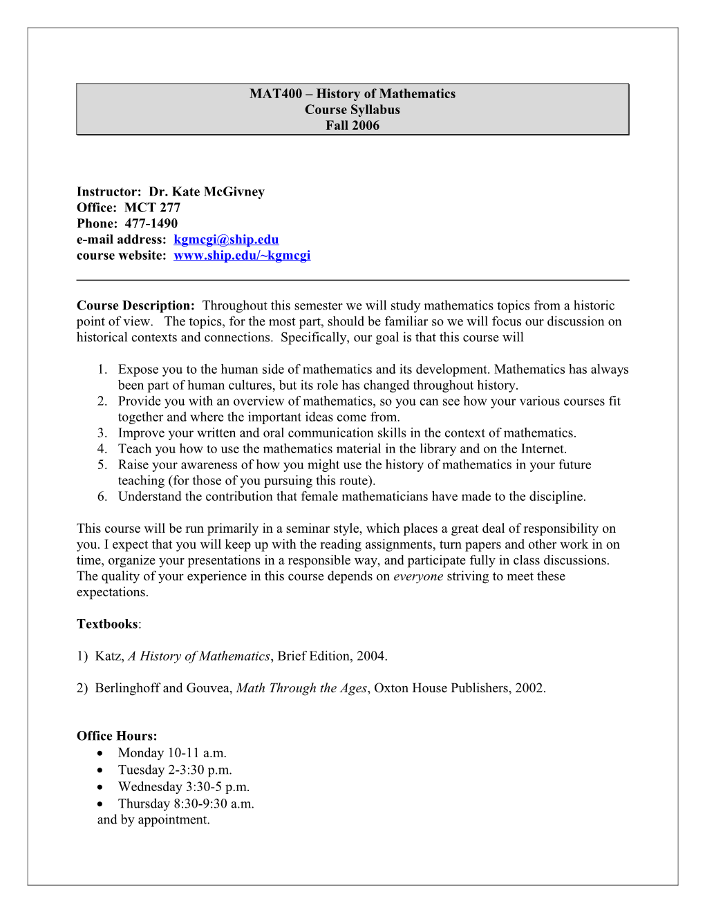 Math 310 Statistical Inference and Probabilitymath 313 Applied Statistics