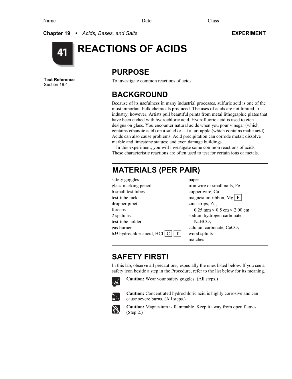 Chapter 19 Acids, Bases, and Saltsexperiment