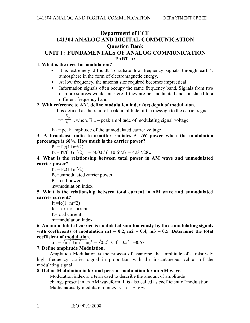 It 2202 Principles of Communication Department of Ece