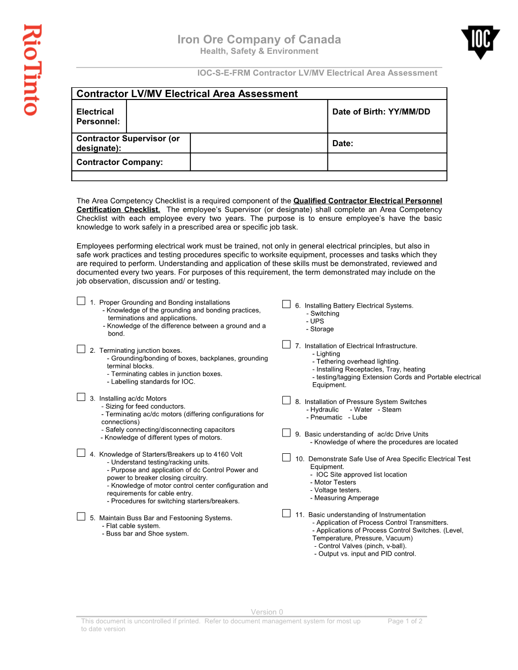 Qualified Electrical Personnel Recertification Checklist