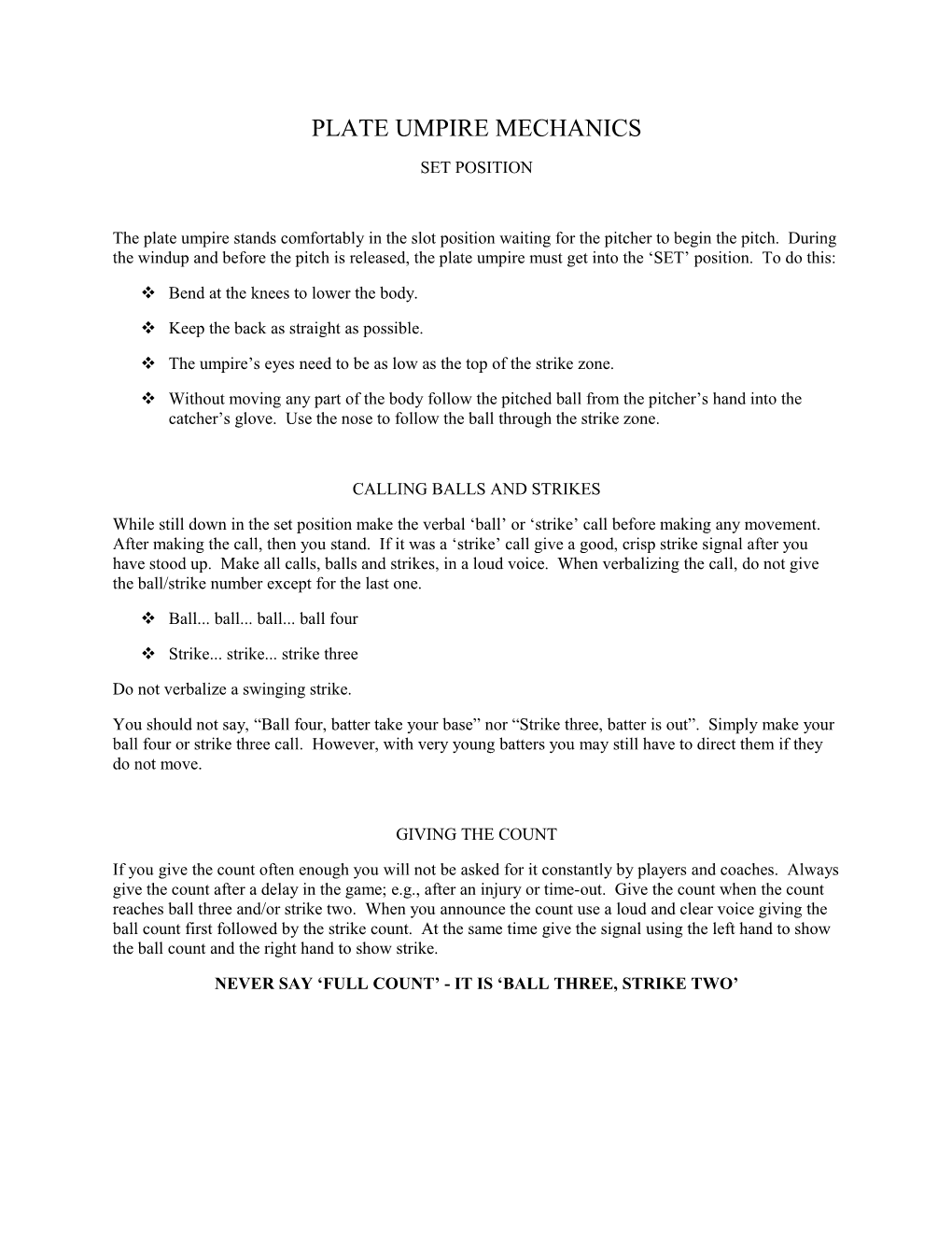 Plate Umpire Mechanics