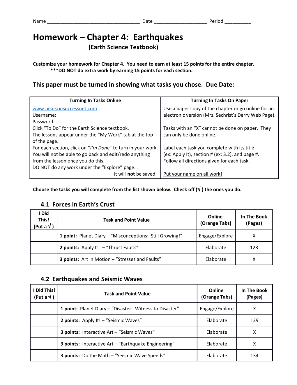 Homework Chapter 4: Earthquakes