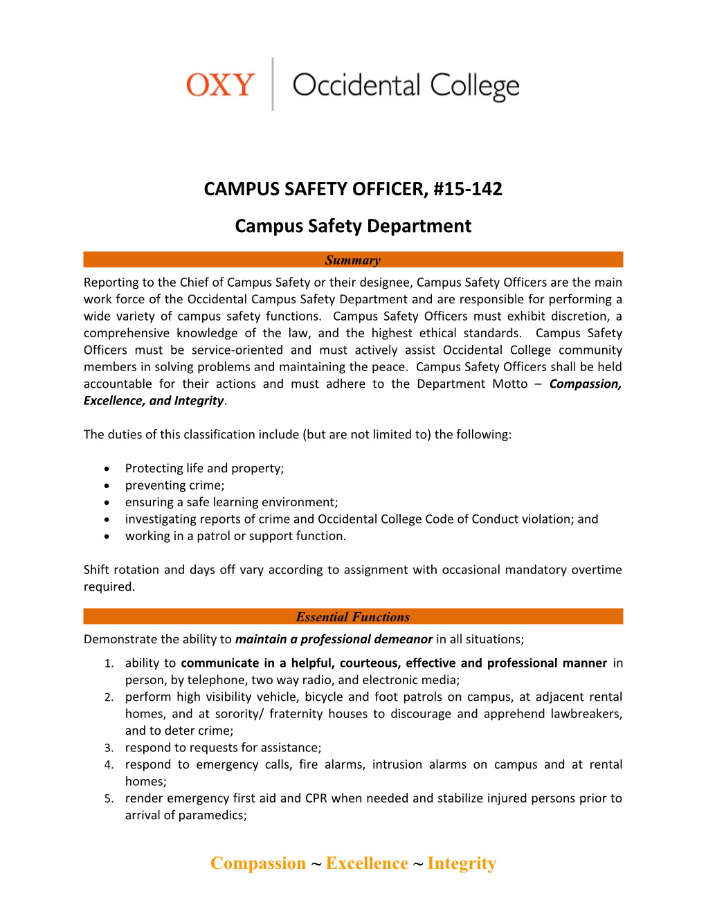 Campus Safety Officer, #15-142