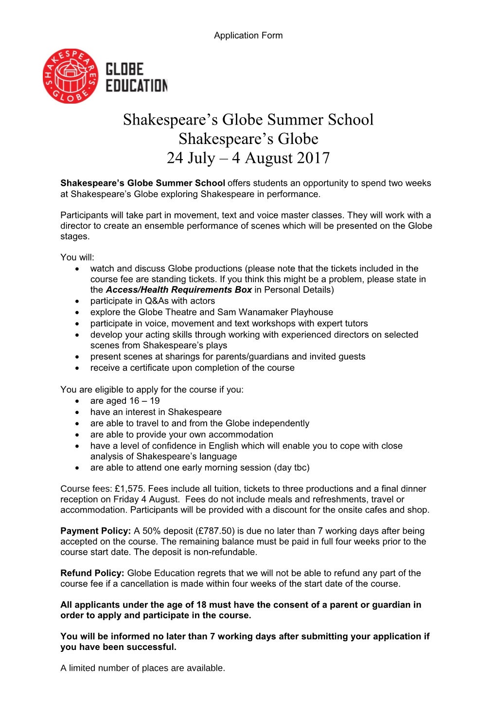 Shakespeare S Globe Summer School