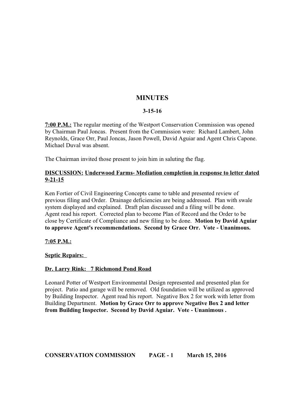 DISCUSSION:Underwood Farms- Mediation Completion in Response to Letter Dated 9-21-15