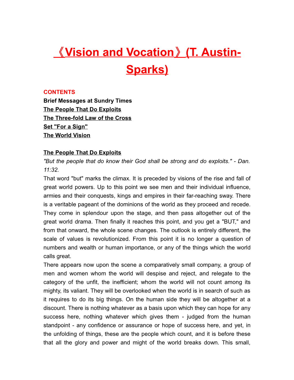 Vision and Vocation (T. Austin-Sparks)