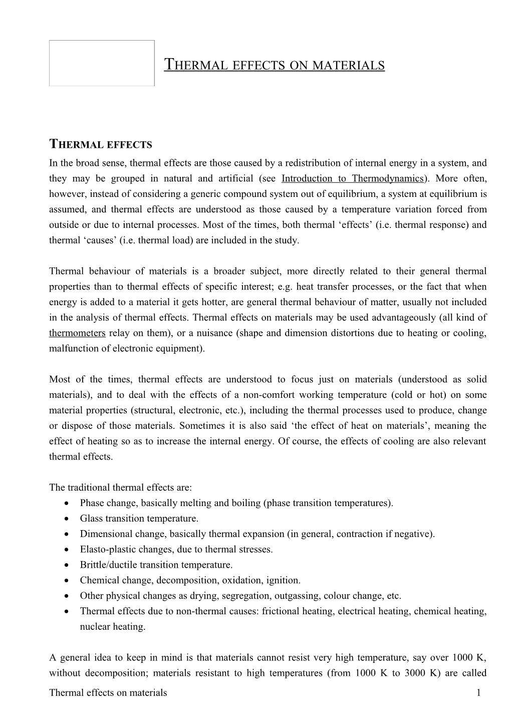 Thermal Effects on Materials