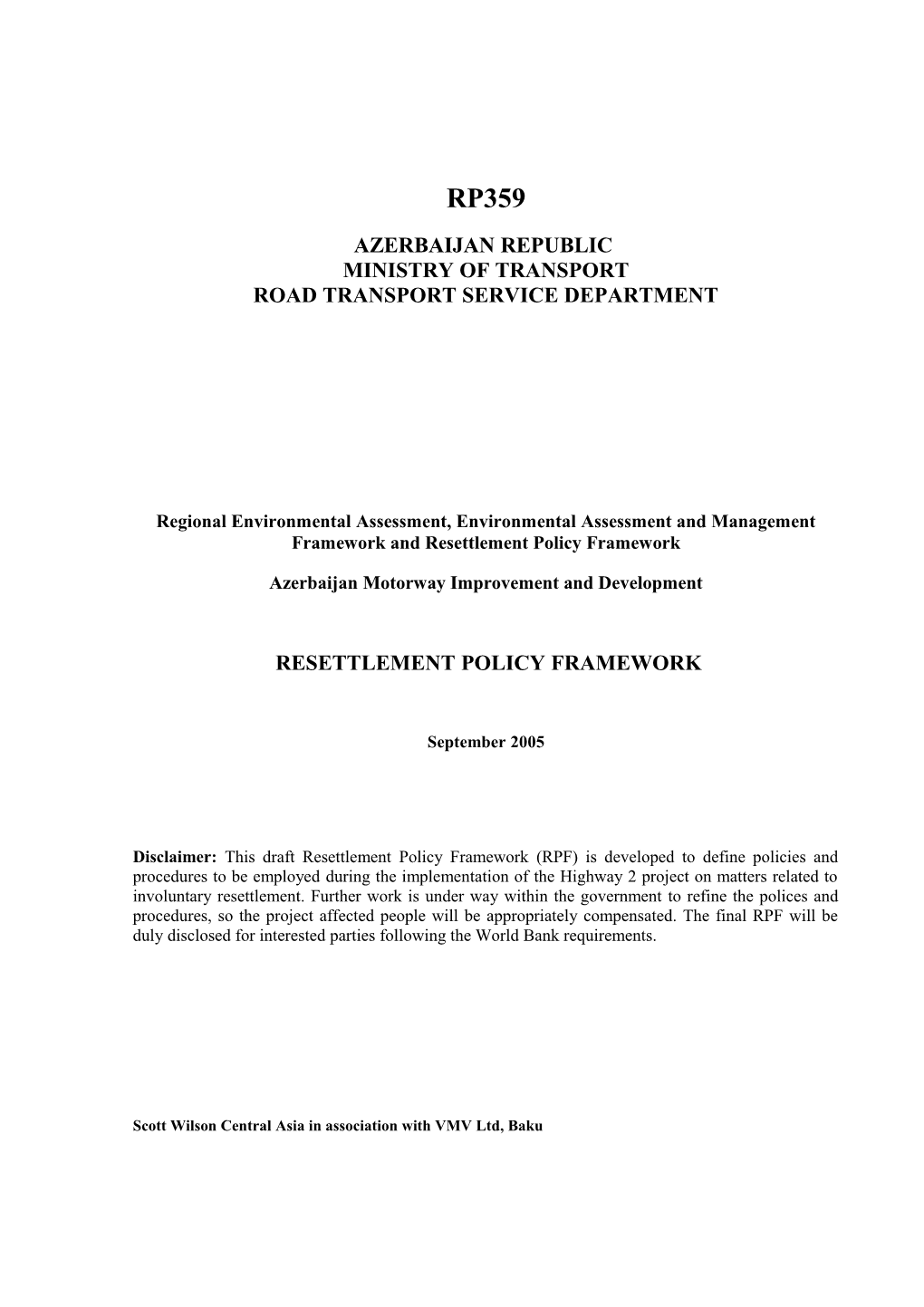 Regional Environmental Assessment, Environmental Assessment & Management RPF Report Framework