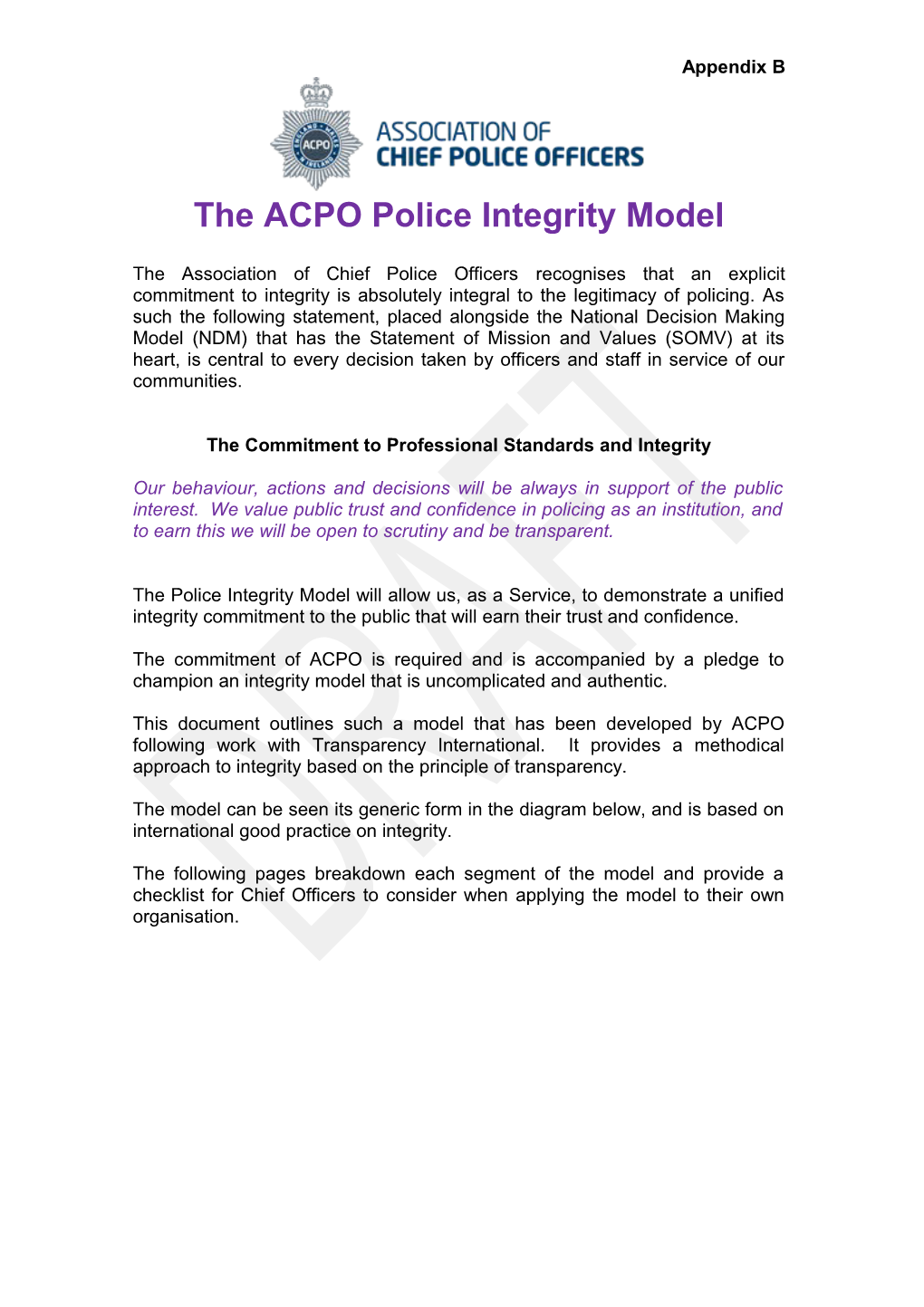 The ACPO Police Integrity Model