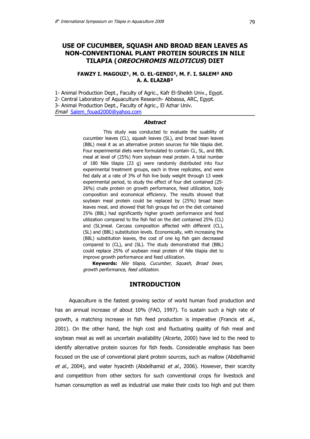 Use of (Brod Bean, Cucumber, and Squash Leaves Meal) As Non-Conventional Plant Protein