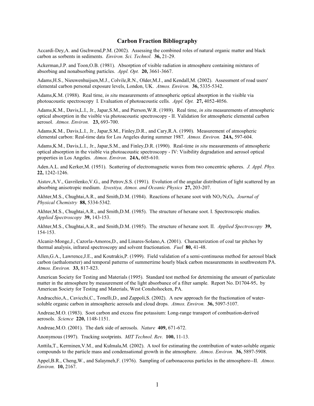 Carbon Fraction Bibliography