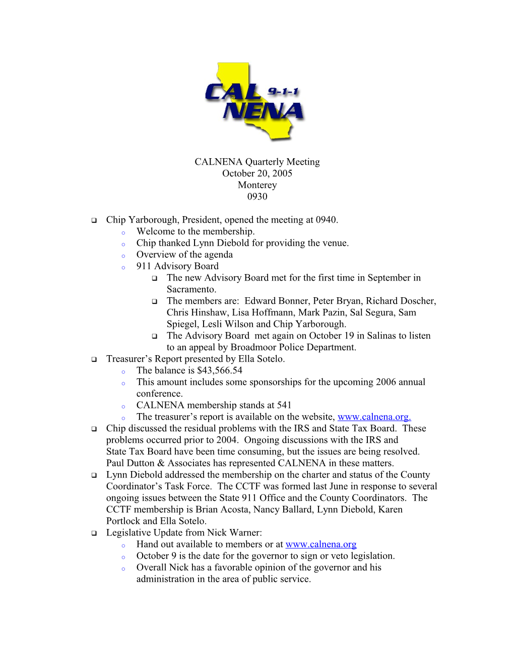 CALNENA Quarterly Meeting