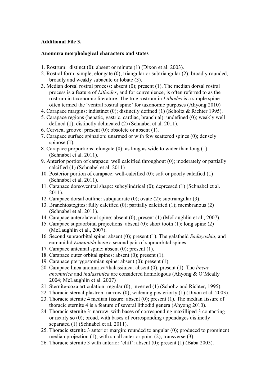 Morphological Characters and States