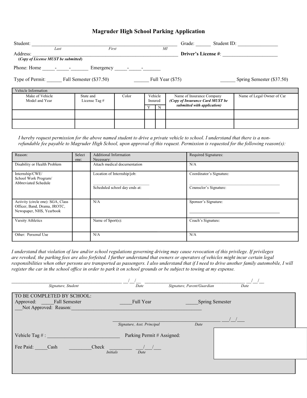 Magruder High School Parking Application