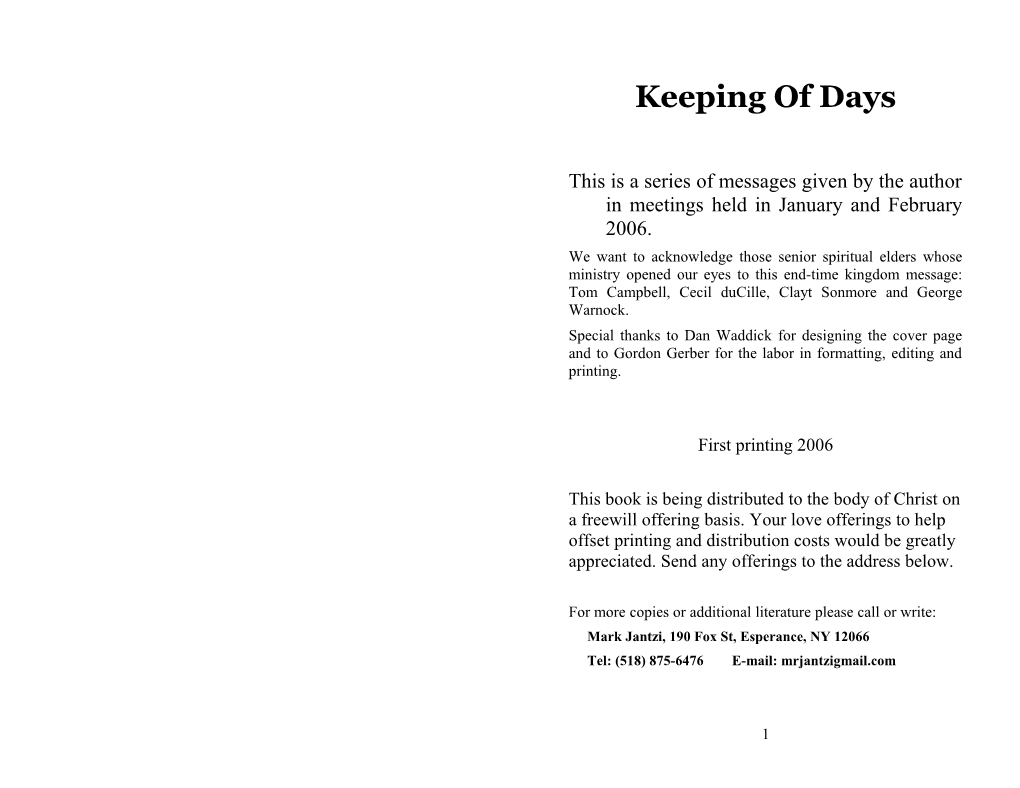 Keeping of Days