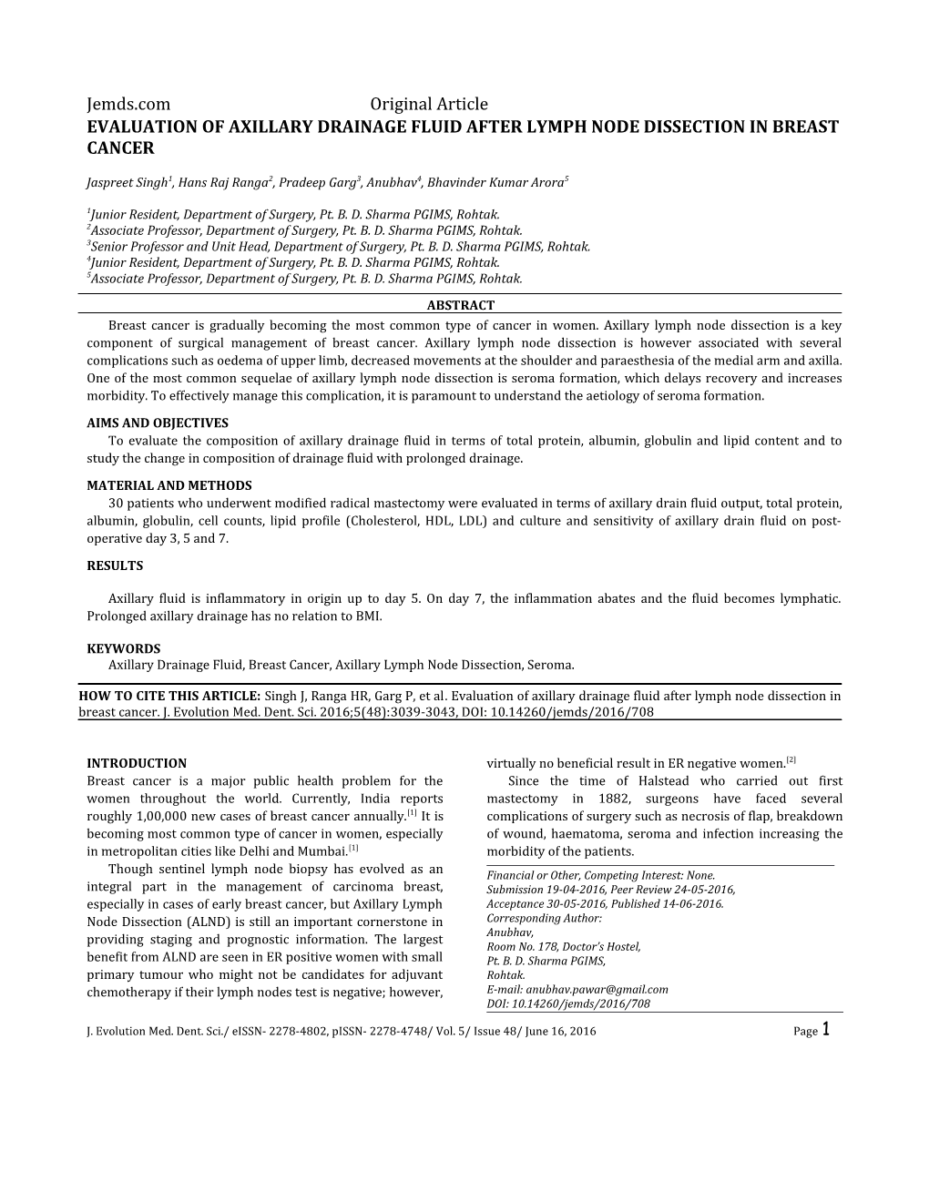 Evaluation of Axillary Drainage Fluid After Lymph Node Dissection in Breastcancer