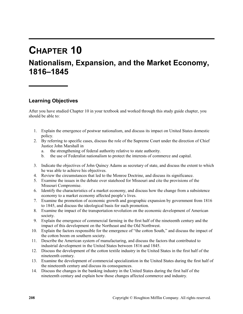 Nationalism, Expansion, and the Market Economy, 1816 18451