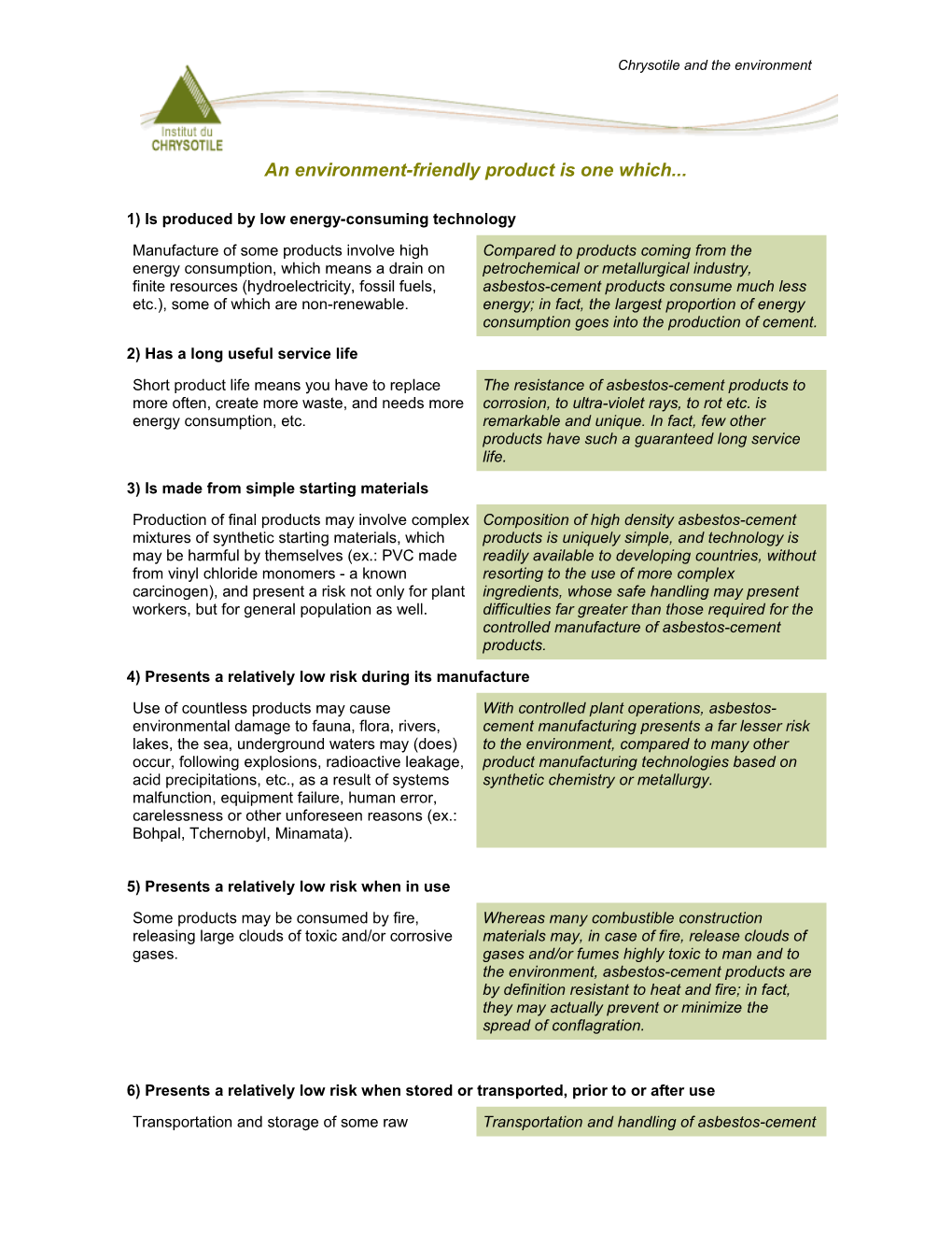 Le Chrysotile Et L'environnement - L'institut De L'amiante